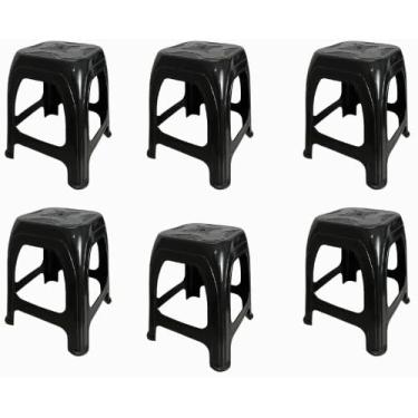 Imagem de Kit 6 Banqueta de Plástica Preto Resistente Suporta Até 120kg Banco Banquinho para Bar Cozinha(KIT 6UN)