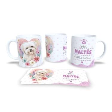 Imagem de Caneca de Cerâmica Beagle, Branca e Rosa, com Ilustração de Cachorro e Flores, Tema Pet, Design com Patinhas e Corações (13195)