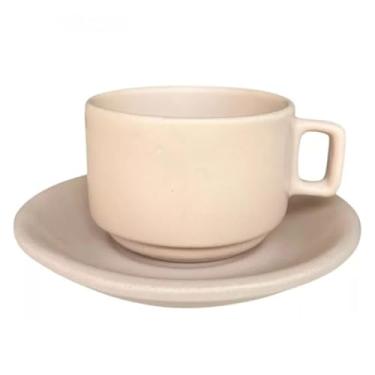 Imagem de Xícara de Chá c/Pires Cerâmica Rústica 200 ml (Nude)