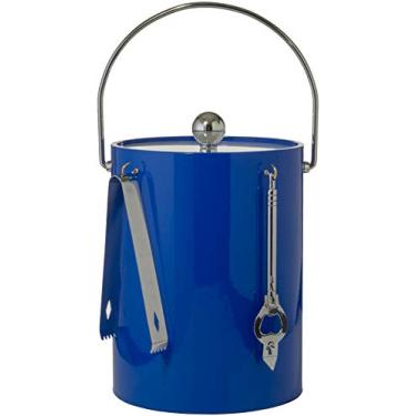 Imagem de Balde de gelo feito à mão nos EUA com parede dupla isolado de 1,8 litros com pinças de gelo e abridor de garrafa, Azul