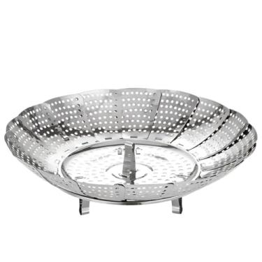 Imagem de Cesto Retrátil para Cozimento a Vapor em Aço Inox, Expansível 14,5-26cm, Altura 7,5cm, Base com 3 Pés de Apoio, para Legumes, Verduras, Peixes