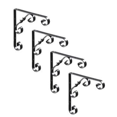 Imagem de Kit 4 Und Mão Francesa Colonial 20Cm em Aço Preto Multivisão