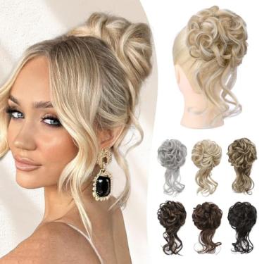 Imagem de Peça de cabelo para coque bagunçado, clássico, despenteado, elástico, coque bagunçado, elástico e apertado, extensões de rabo de cavalo, acessórios de cabelo para mulheres - Loiro médio com destaques