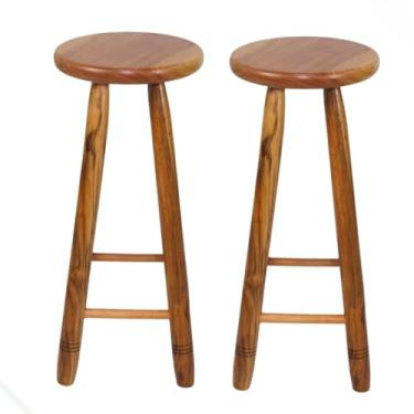 Imagem de Banqueta Tamborete Banquinho Alto 70cm madeira Maciça Redonda Cozinha Bar Ilha para Cozinha, Bar, Ilha e Área Gourmet (2 bancos Altos)