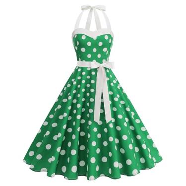 Imagem de HAPNBCELE Vestido vintage anos 1950 para mulheres, vestidos de festa de chá, frente única, bolinhas, piqueniques, férias de verão, roupas de praia, caimento justo (GG, verde)