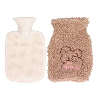 Imagem de Garrafa de água quente 1000ml Urso de pelúcia fofo engrossado PVC anti escaldadura Bolsa de água quente com capa para casa e escritório de inverno (Urso Biscoito Cor Café)
