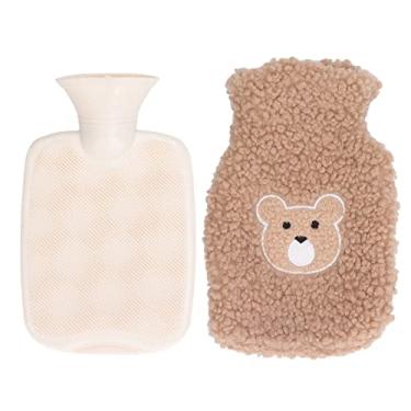 Imagem de Garrafa de água quente 1000ml Urso de pelúcia fofo engrossado PVC anti escaldadura Bolsa de água quente com capa para casa e escritório de inverno (Cabeça de Urso Cor Café)