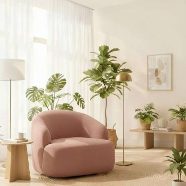 Imagem de Poltrona Orgânica Luxo Recepção Lótus Linho Cor Rosê