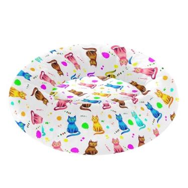 Imagem de SEHANY Cama de cachorro com estampa de gatos fofos, removível e lavável, pequena, redonda para gatos, cama fofa super macia para animais de estimação com fundo antiderrapante para cães pequenos e