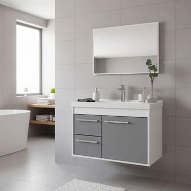 Imagem de Kit Armário para Banheiro 60cm MDF com Cuba + Espelheira - Potenza Gianduia