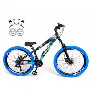 Imagem de Bicicleta Aro 26 Vikingx Tuff Freio Hidráulico 21v Freeride Rodas Vmaxx Suspensão Pneu Flame preto-Azul X25