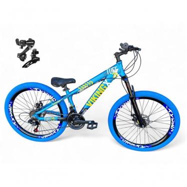 Imagem de Bicicleta Aro 26 Vikingx Tuff Câmbios Shimano 21v Freeride Freio A Disco Aro Vmaxx Pneu Flame Azul-preto X25