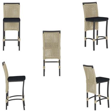 Imagem de 4 Banqueta Em Alumínio Roma Preta Corda Náutica Tecido 12 Rami