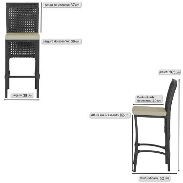 Imagem de Banqueta Em Alumínio Roma Preta Corda Náutica Tecido 7 Preta