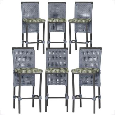 Imagem de 6 Banqueta Em Alumínio Roma Preta Corda Náutica Tecido 5 Prata