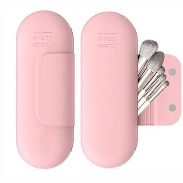 Imagem de Porta-pincéis de maquiagem de silicone macio para viagem, bolsa de cosméticos para viagem/suporte portátil para pincéis de rosto com fecho magnético antiqueda, rosa, 8.8IN