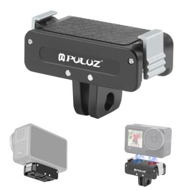 Imagem de PULUZ Base magnética para DJI Osmo Action 5 Pro/4/3, Osmo 360, suporte de liberação rápida de metal com adaptador de 1/4 polegada e silicone antiderrapante, compatível com tripé de bastão de selfie