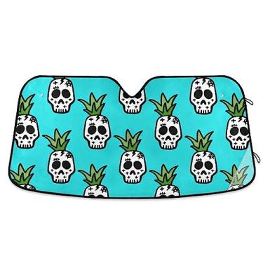 Imagem de Para-brisa de para-sol de carro de caveira de abacaxi, protetor solar de carro com proteção contra raios UV, persiana dobrável para janela de carro, acessórios de verão para carro