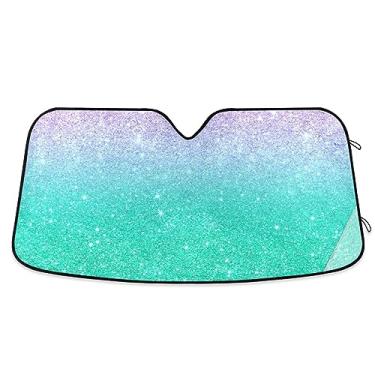 Imagem de Bloqueador solar de carro gradiente sereia roxo azul-petróleo Aqua Glitter Ombre para carro, sombra de sol para janela de carro, proteção UV dobrável para janela de carro, proteção solar para carro