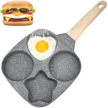 Imagem de KH866 Frigideira antiaderente para ovos de 4 xícaras – Panqueca e omelete de alumínio versátil, frigideira de café da manhã saudável para cozinhar ovos, panquecas, bacon e hambúrgueres, fácil de