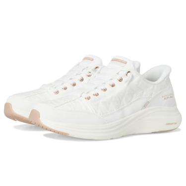 Imagem de Skechers Tênis feminino de espuma de contorno confortável Golden Hour Hands Free Slip-ins, Ouro rosa branco, 36