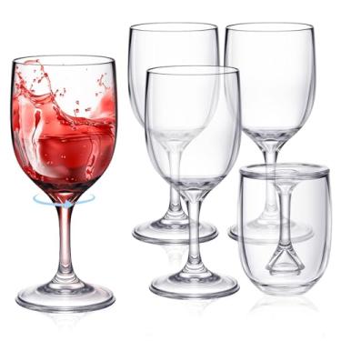 Imagem de Remerry Pacote com 4 taças de vinho inquebráveis - copo de vinho transparente removível para viagem, plástico, dobrável, portátil, dobrável, ao ar livre, acampamento, piquenique