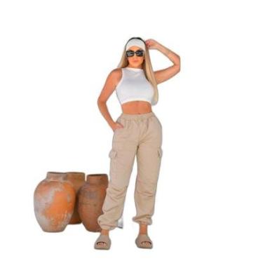 Imagem de CALÇA SARJA FEMININA PARACHUTE CARGO CINTURA MÉDIA COM REGULADORES 23024-Feminino