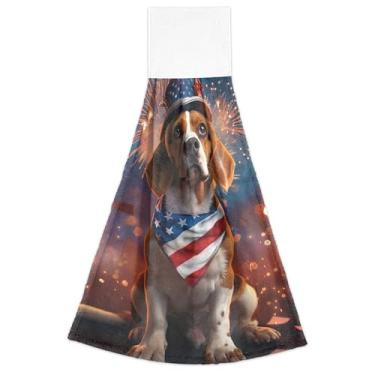 Imagem de Toalhas de mão de cozinha com laço para pendurar cachorro beagle fofo americano EUA conjunto de 2, toalha de prato decorativa ultra absorvente para cozinha, 46 x 35 centímetros