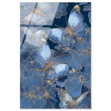 Imagem de Decoração de parede azul com impressão acrílica Golden Wings II da Art Remedy, pronta para pendurar, 50 x 76 cm