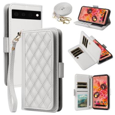 Imagem de Dibosom Capa carteira para Google Pixel 6 Argyle com alça de pulso/ombro compartimentos para cartões, bolsa flip de couro PU de luxo com suporte minimalista acolchoado para celular Pixel6 Pixle, seis