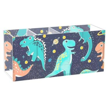 Imagem de TSENQUE Dinossauros fofos porta-lápis azul laranja para mesa, fofo, animal, floral, escritório, copo de acrílico para suporte de canetas
