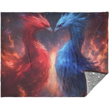 Imagem de Manta macia personalizada com estampa de pássaros vermelhos e azuis 177,8 cm x 139,7 cm, presentes de viagem, cobertor xadrez verde