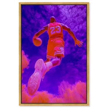 Imagem de Arte de parede Neon Bold Heavenly Basketball Canvas Print da Art Remedy, moldura dourada, 25 x 38 cm
