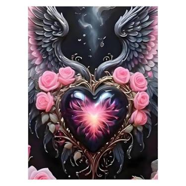 Imagem de bleihum Kits de arte de diamante para adultos asas de anjo, pintura de diamante 5D para adultos iniciantes, pinturas de diamantes de perfuração completa faça você mesmo, arte de pedras preciosas