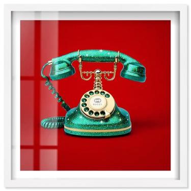 Imagem de Teal Talker I Shadowbox Print Glam Wall Art por Notoriart, moldura branca, 43 x 43 cm