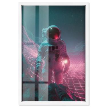 Imagem de Rosy Zenith Shadowbox Print Astronaut Wall Art por Art Remedy, moldura branca, 43 x 63 cm