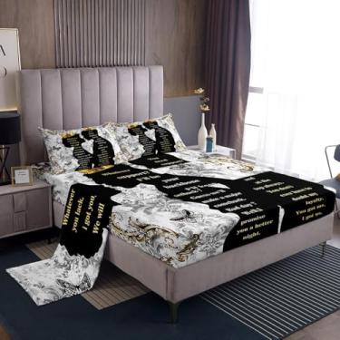 Imagem de Jogo de cama solteiro feminino africano negro, borboleta, romântico, floral, barroco, vintage, para decoração de quarto de meninos e meninas, dourado preto e cinza (com elástico + 1 fronha)