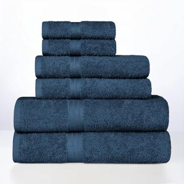 Imagem de Superior Conjunto de toalhas Miami 6 peças 100% algodão leve essencial para casa, academia, praia, banheiro, secagem rápida e durável, acabamento chevron, inclui 2 banheiros, 2 mãos, 2 toalhas, azul