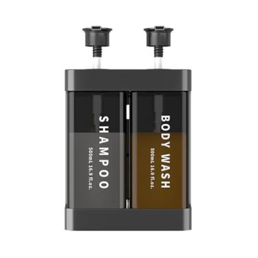 Imagem de Zhjvihx Dispensador de Sabonete para Banho, Câmara Dupla 2x500ml Montado na Parede para Sabonete Líquido e Shampoo, Com Trava de Pressão e Chave, Adesivo Anti-perfuração e Pacote de