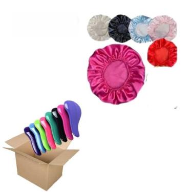 Imagem de Conjunto de 100 peças de escovas milagrosas para cuidados com os cabelos e toucas anti-frizz (Sortidas,50 Escovas + 50 Toucas)
