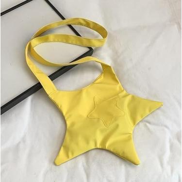Imagem de Bolsa tiracolo estilosa com estampa de estrelas, bolsa de ombro de lona amarela para passeios, Amarelo, Medium, Mochila casual