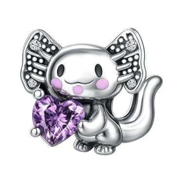 Imagem de BlingNuts Miçanga de coração roxa I Love You com pingente de animal de lagarto fofo salamandra compatível com pulseiras Pandora