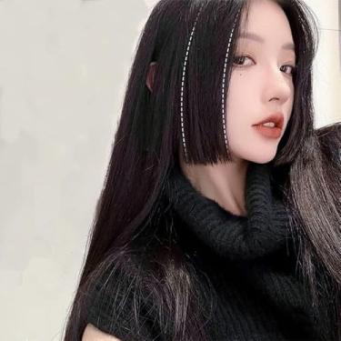 Imagem de 2 peças de extensões de cabelo com clipe, peças de cabelo liso preto natural, extensões de peruca antiderrapantes para uso diário, festas e encontros