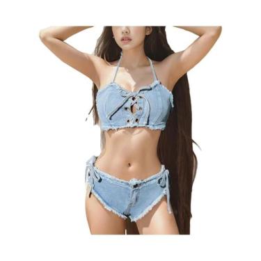 Imagem de Biquíni jeans conjunto com alça, Split Swimwear, moda sexy, novo, 650 