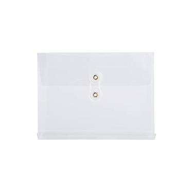 Imagem de Filexec Envelope de poliéster, tamanho de foto, carga lateral, fecho de cordão de botão, transparente (pacote com 12) (50074-15403)