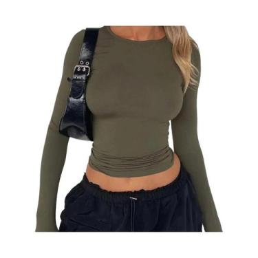 Imagem de Camiseta Feminina Slim Fit De Manga Longa Primavera Outono Básica Sóli
