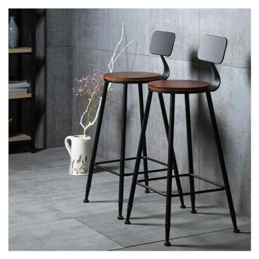 Imagem de WYNSJDBB Conjunto de 2 peças de cadeiras de bar de madeira, vintage, rústico, cozinha, pub, bar, conjunto com moldura de metal e banco de madeira maciça, banquinho industrial