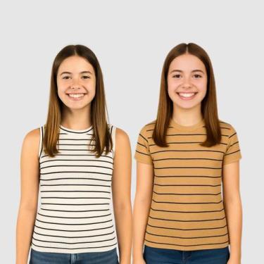 Imagem de Kit 2 Blusa e Regata Teen Juvenil Casual Listrada Tendência - GIP ECOM