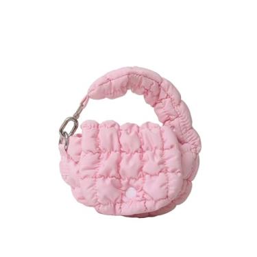 Imagem de Bolsa pendurada elegante com pingente de bolsa acolchoada fofa estilo coreano pequena carteira externa, rosa