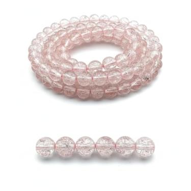 Imagem de DandS ltd Contas de vidro Crackle Lampwork para fabricação de joias, quartzo rosa, pulseiras vibrantes, colares, brincos, suprimentos de miçangas e kits de artesanato para joias artesanais, 80 peças